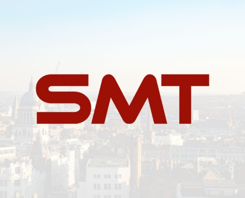 Nottingham cityscape with SMT logo in forefront.