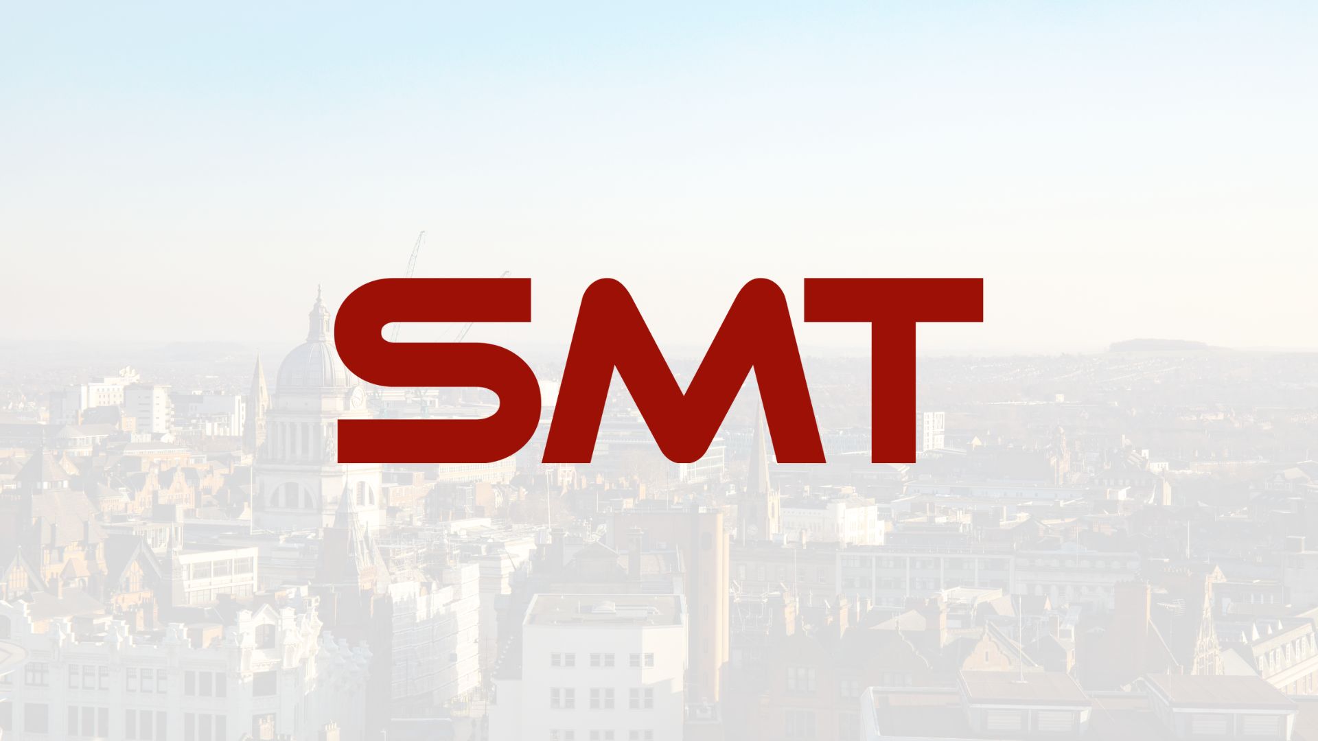 Nottingham cityscape with SMT logo in forefront.