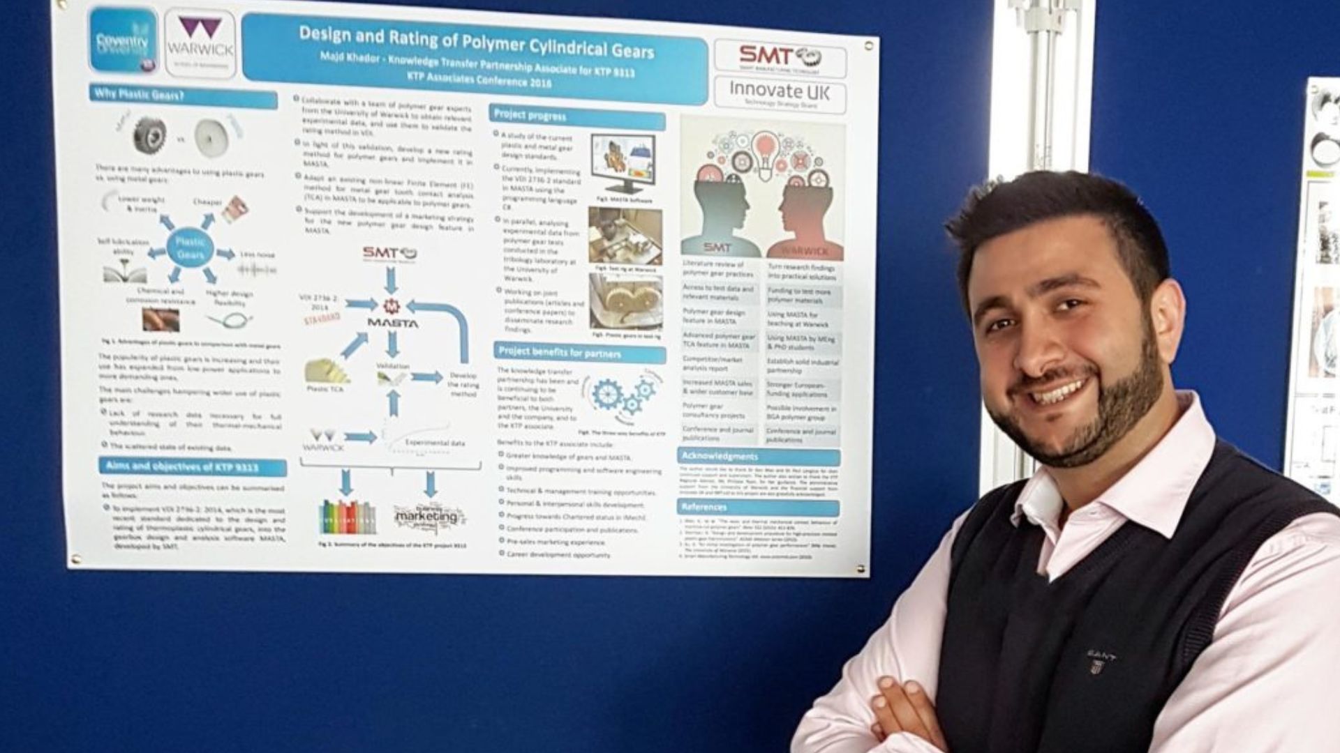 Majd Khador, SMT’s KTP Associate presents research on the “Design and Rating of Polymer Cylindrical Gears” at the KTP Associates Conference 2016 in Coventry University.