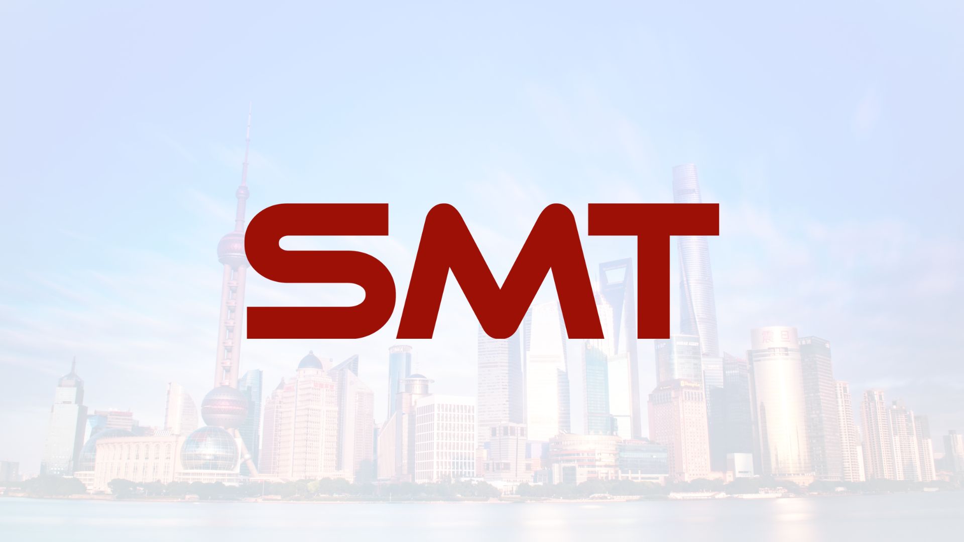 Shanghai cityscape with SMT logo in forefront.