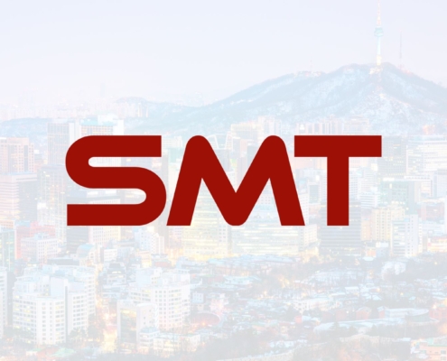 Seoul cityscape with SMT logo in forefront.