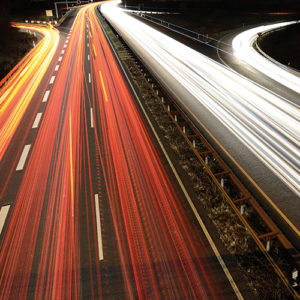 Aerial view of motorway with long exposure.