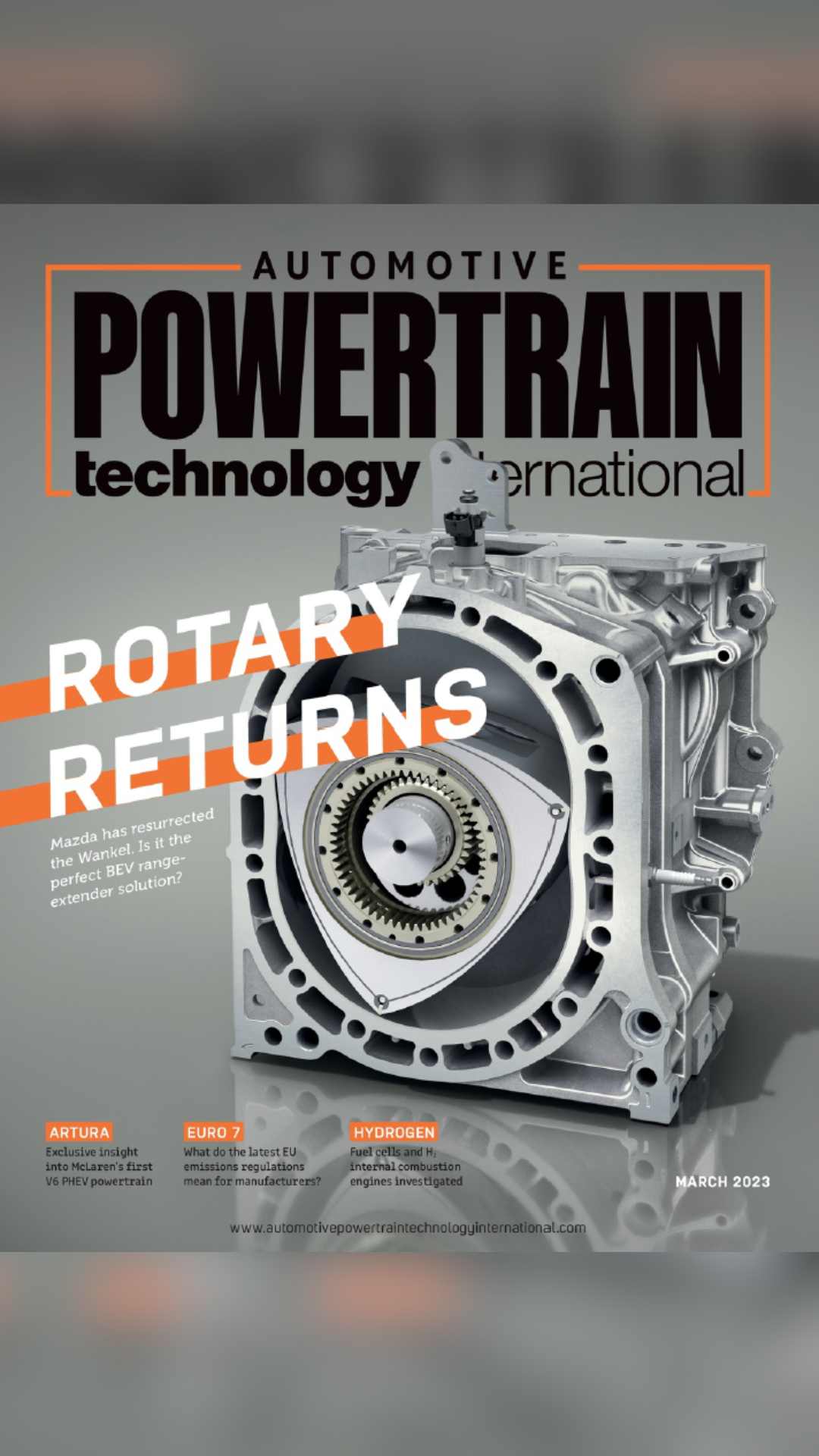 Automotive Powertrain Technology International March 2023 magazine 'Rotary Returns' front cover.