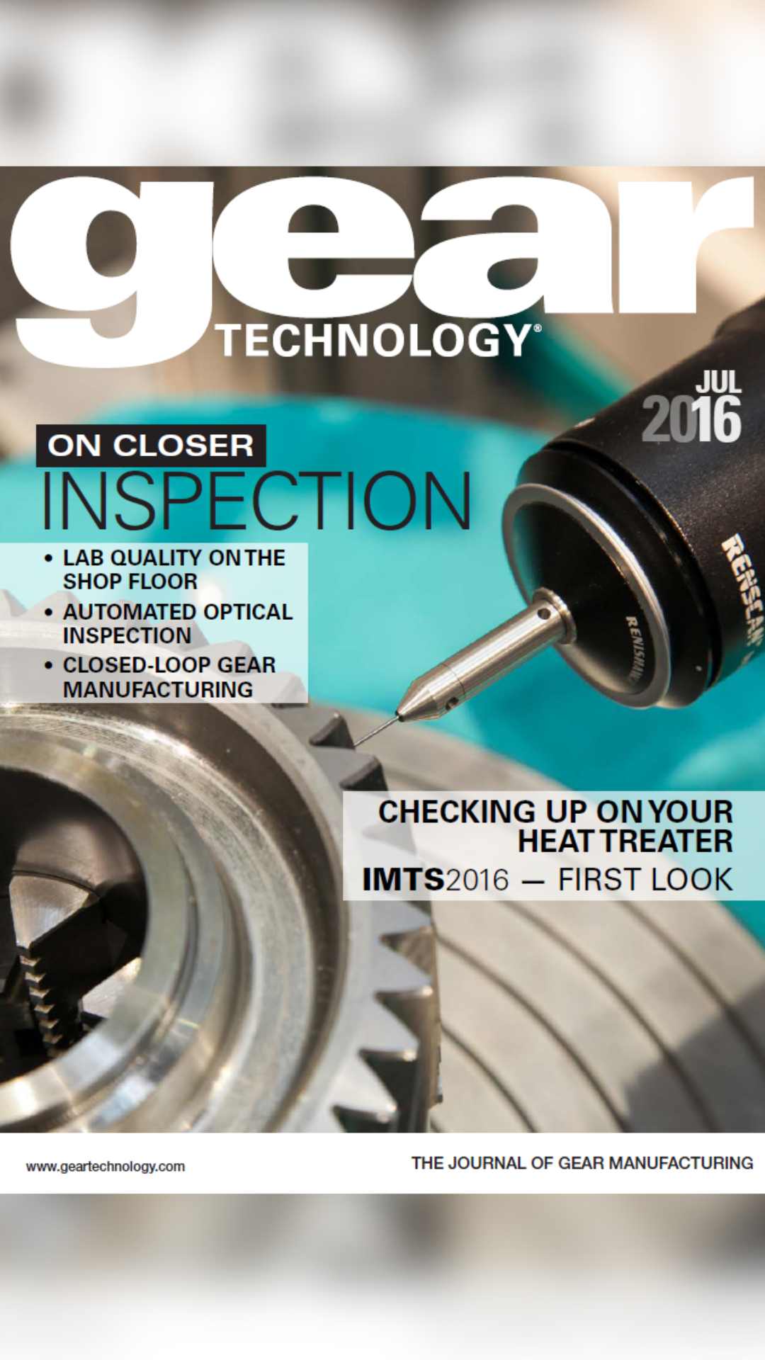 Gear Technology Magazine front cover July 2016 'On Closer Inspection'.