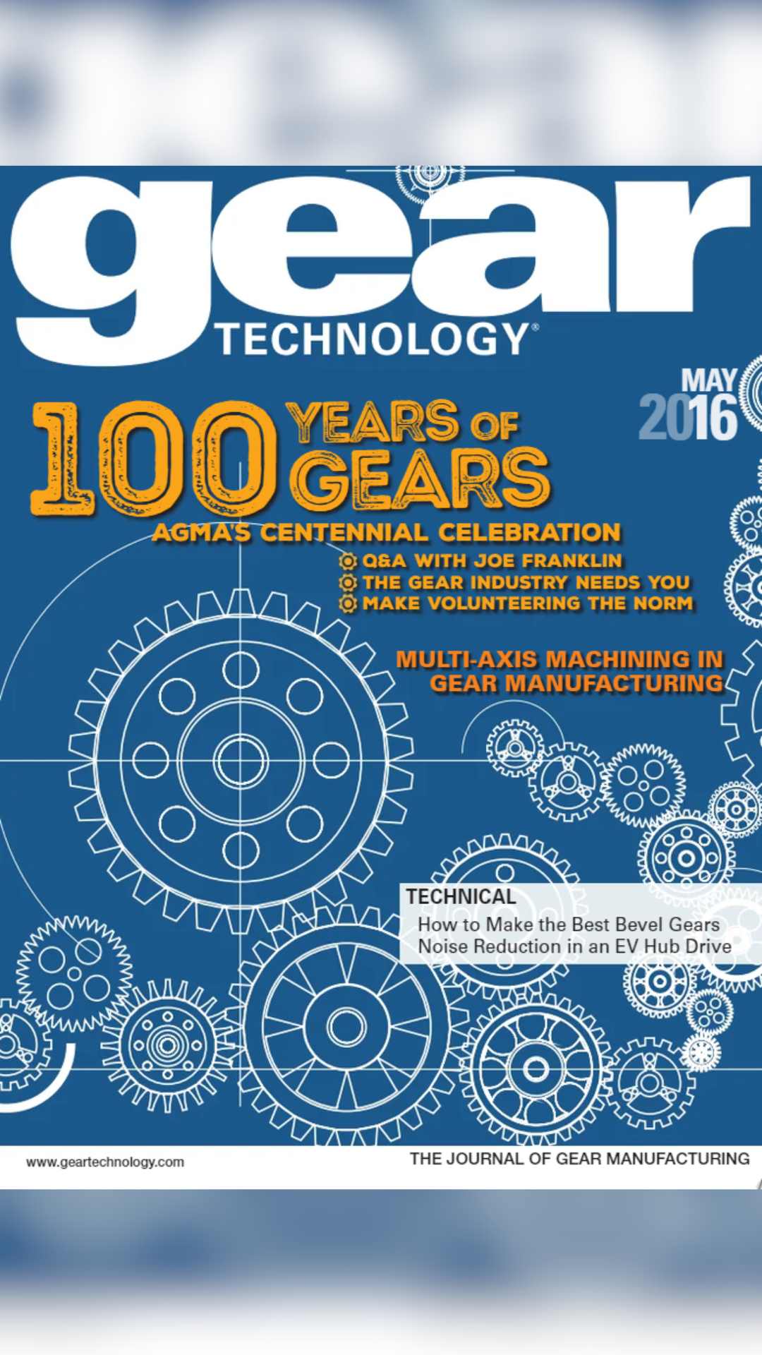 Gear Technology Magazine May 2016 front cover '100 years of gears'.