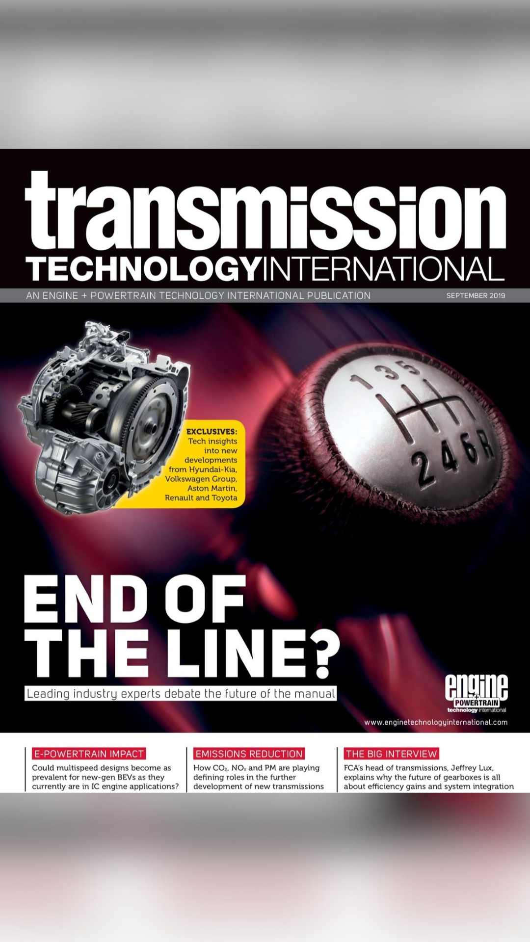 Front cover of transmission technology international magazine September 2019.