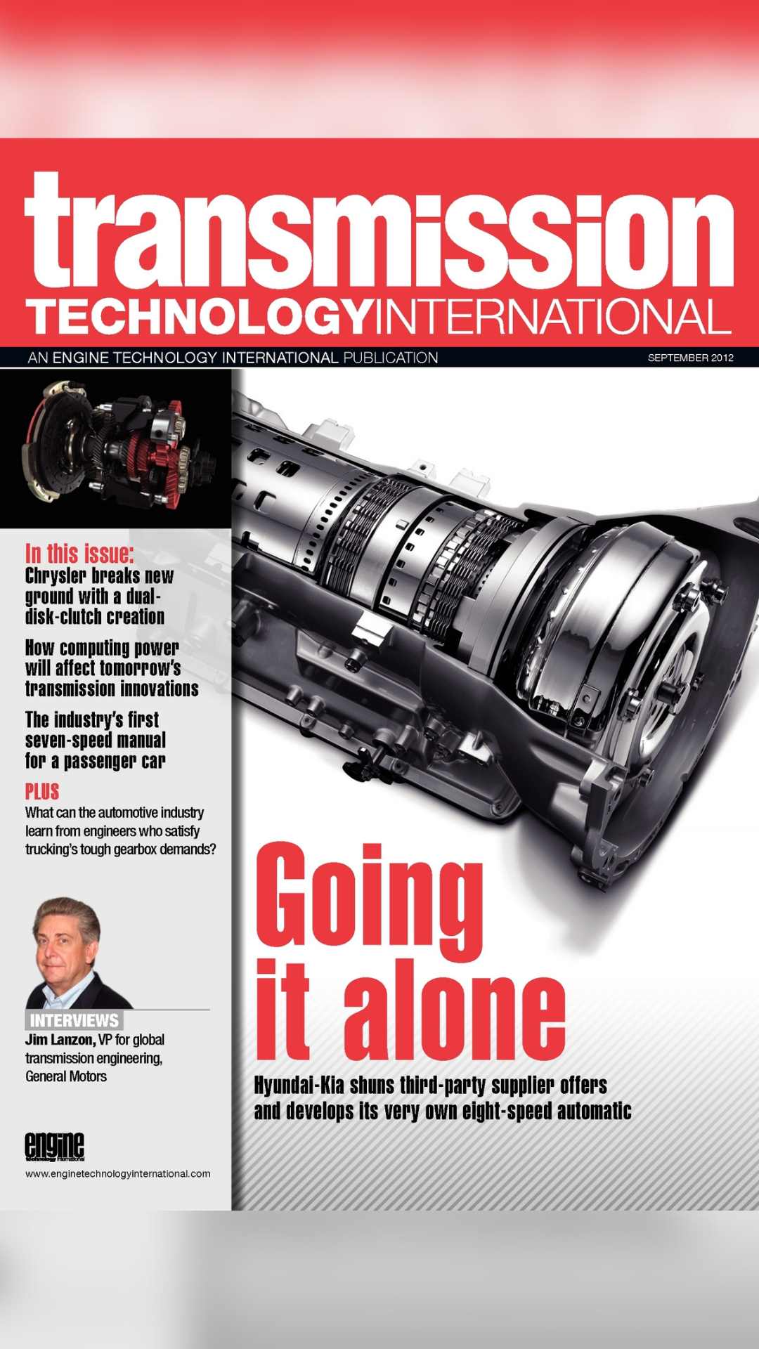 Transmission Technology International September 2012 'Going It Alone' front cover.