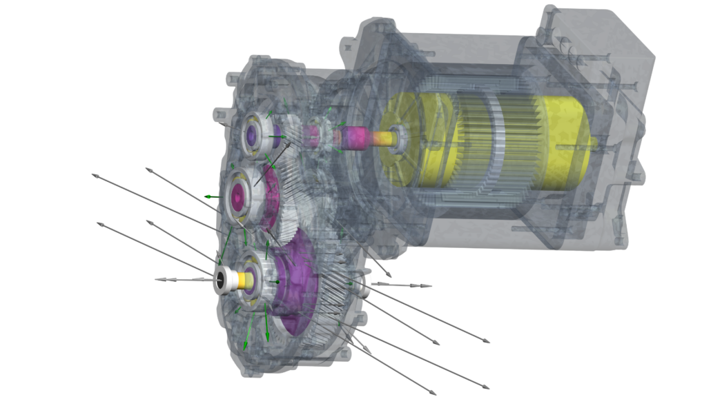 System deflection with force arrows.